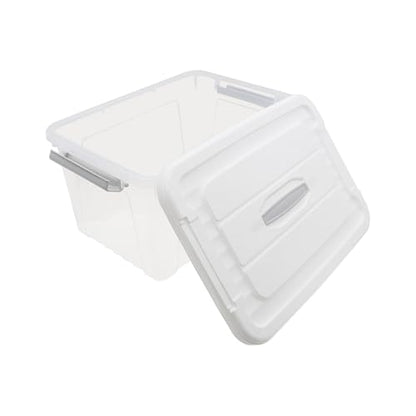 Plastic Bin with Lid, 1PCS Transparent Storage Box Office Container with Lids Platic Hangers Office Storage Bins Clothes Hangers Wardrobe Sundries Organizer - size: 49*35*26cm/19.29*13.77*10.23"