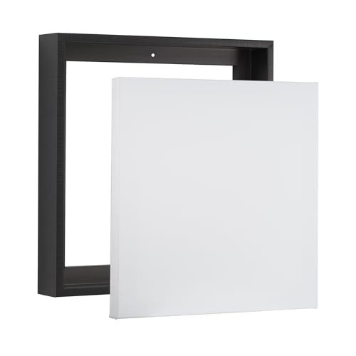 Pixy Canvas Value Pack of 8x8 Stretched Canvas 1-1/2 (1.5) inch deep and Floater Frame for Your Paintings/Artwork/Wall Art/Wall Decor (Black Stripe, 8 x 8 inch, Square) - color: Black Stripe, size: 8 x 8 inch
