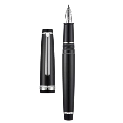 Jinhao 82 Black Acrylic Fountain Pen, Iridium Medium Nib Classic Design Smooth Writing Pen with Ink Converter (Silver Trim) - color: Black (Silver Trim), style: Medium (0.7 mm)