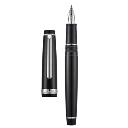 Jinhao 82 Black Acrylic Fountain Pen, Iridium Bent Nib Classic Design Smooth Writing Pen with Ink Converter (Silver Trim) - color: Black (Silver Trim), style: Bent (0.5-1.0 mm)