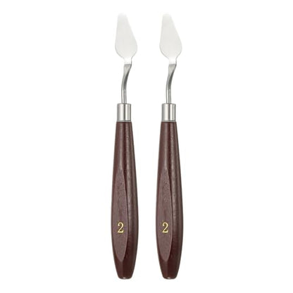 HARFINGTON 2pcs Palette Knife Painting Tool 1.1 x 0.59 Stainless Steel Art Spatula Pallet Knives Scrapers Tools with Beech Wood Handle for Acrylic Oil Canvas Mixing Spreading, Red/Silver - size: 1.1" x 0.59"