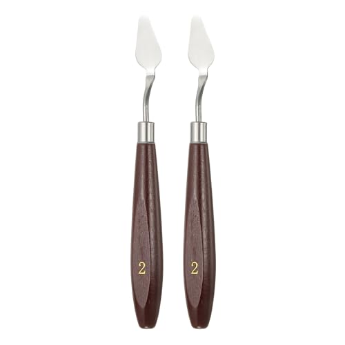 HARFINGTON 2pcs Palette Knife Painting Tool 1.1 x 0.59 Stainless Steel Art Spatula Pallet Knives Scrapers Tools with Beech Wood Handle for Acrylic Oil Canvas Mixing Spreading, Red/Silver - size: 1.1" x 0.59"