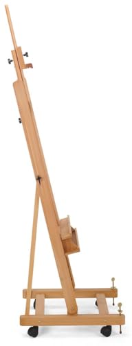 Wooden Studio Easel with Wheels, H Frame, Adjustable Holders for Canvases up to 60"h, Accessories Tray (Beech Wood)