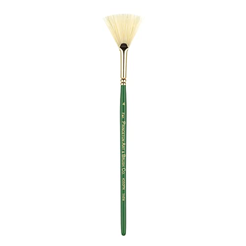 Princeton Artist Brush Co. Lauren Series 4350 - Short Handled Fan Size 4 - Single Golden Synthetic Paintbrush for Watercolor and Acrylic Painting - color: Evergreen, size: Size 4