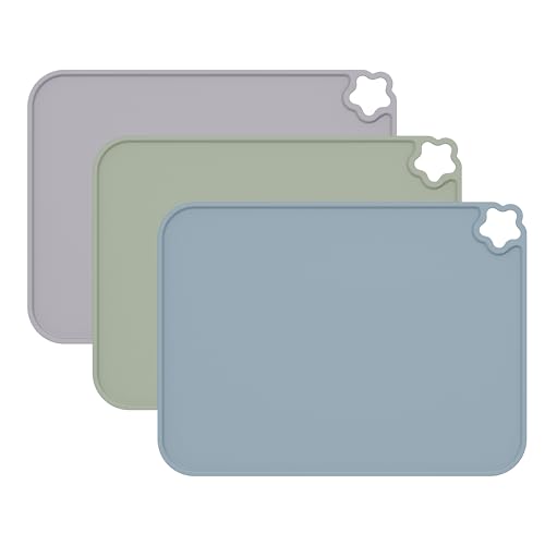 Silicone Placemat for Toddles Kids Non-Slip Reusable Portable Kids Placemats for Dinning Table Heat Resistant Placemats, Baby Placemat Stain Resistant Silicone Mat for Dining Table 3 Pack - color: Blue/Green/Grey