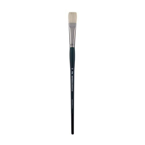 Creative Mark Imperial Professional Chungking Hog Bristle Brush - Flat # 12, Handmade Long Handle Oil Paint Brushes for Artists, Nickel-Plated Brass Ferrules, Stiff Yet Soft Natural Bristles - size: #12