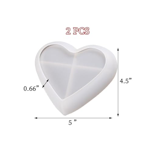 BIGEBO 2 PCS Small Heart Shape Tray Resin Molds | Heart Shaped Jewelry Plate Dish Bowl Silicone Mold for Epoxy Resin Cute Containers Fruit Snack Tray Candles Holder Soap