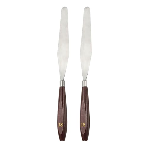 HARFINGTON 2pcs Palette Knife Painting Tool 5.35 x 0.94 Stainless Steel Art Spatula Pallet Knives Scrapers Tools with Beech Wood Handle for Acrylic Oil Canvas Mixing Spreading, Red/Silver