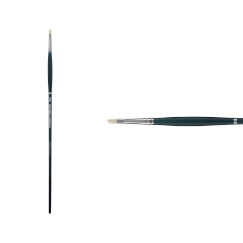 Creative Mark Imperial Professional Chungking Hog Bristle Brush - Flat # 2x0, Handmade Long Handle Oil Paint Brushes for Artists, Nickel-Plated Brass Ferrules, Stiff Yet Soft Natural Bristles - size: #00