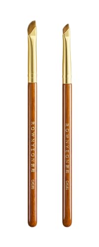 Desert Oak Series Wing Liner Duo Brush Set - CM 180 Bold Angled Eyeliner & CM 181 Precision Detail Brush for Gel/Liquid/Powder, Bubinga Handle & Brass Ferrule - color: CM-0180+CM-0181, size: 2 Piece