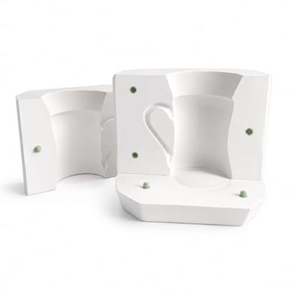 Dilay Plaster Mold for Slip Casting Mug, 3-Piece Pottery Mold for Ceramic and Porcelain Clay, 15.2 oz Large Coffee Cup