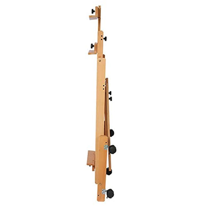 Multi-Function Studio Easel, Professional Large Studio Artist H-Frame Wood Painting Art Easel Standing, Movable Heavy Duty Flooring Adjustable Solid Wooden Beech Easel with 4 Wheels