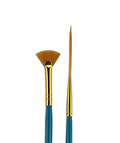 Fundamentals Short Handled Brush Set - Economical Paint Brush Set No. 9 for Beginning Artists - Mini Art Brushes #00 Fan and #10x0 Liner Set of 2 Paintbrushes for Watercolor and Acrylic Paint Brushes
