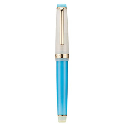 Jinhao 82 Acrylic Fountain Pen, Iridium Fine Nib with Ink Converter, Macaron Aqua Blue Contrast Color Classic Design Smooth Writing Pen (Gold Trim) - color: Aqua Blue, style: Fine (0.5 mm)
