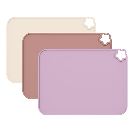 Silicone Placemat for Toddles Kids Non-Slip Reusable Portable Kids Placemats for Dinning Table Heat Resistant Placemats, Baby Placemat Stain Resistant Silicone Mat for Dining Table 3 Pack - color: Rose Red/Off-white/Pink
