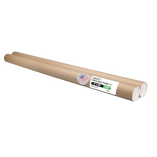 Cardboard Mailing Tubes, 3" x 48" with Plastic Caps, Pack of 2 - USA-Made USPS Approved Poster Tube for Documents & Blueprints - Reinforced Mailing Cylinders for Shipping & Storage by IDL Packaging - color: Brown, 3" x 48"