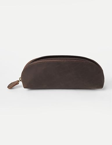 Leather Pencil Case -100% Leather Zippered Pen Pouch - Stationery Bag Pen Holder for Work & Office (Brown 1) - color: Brown 1