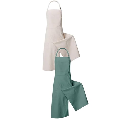 Baoblaze Waterproof Apron Heavy Duty Canvas Workwear Artist Smock Adjustable Neck Strap Split Leg Design Multiple Pockets Suitable for Pottery Art, Apricot-green