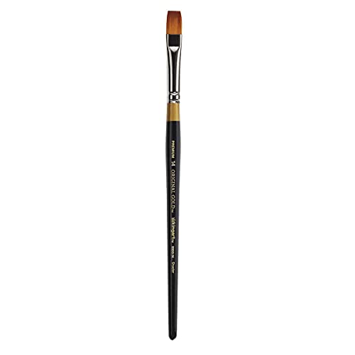 KINGART Premium Original Gold 9300-14 Flat Shader Series Artist Brush, Golden Taklon Synthetic Hair, Short Handle, for Acrylic, Watercolor, Oil and Gouache Painting, Size 14 - size: 14