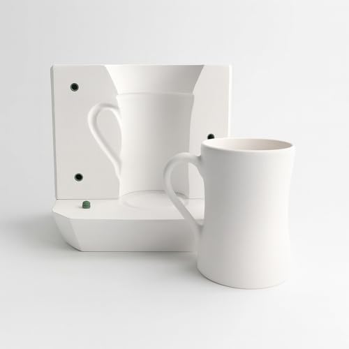 Dilay Plaster Mold for Slip Casting Mug, 3-Piece Pottery Mold for Ceramic and Porcelain Clay, 15.2 oz Large Coffee Cup
