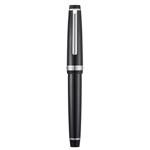 Jinhao 82 Black Acrylic Fountain Pen, Iridium Bent Nib Classic Design Smooth Writing Pen with Ink Converter (Silver Trim) - color: Black (Silver Trim), style: Bent (0.5-1.0 mm)