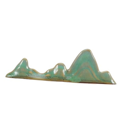 Ceramic Calligraphy Brush Holder with Mountain Shape and Nonskid Base, Green Paint Brush Drying Rack for Painting and Everyday Writing, Artistic Nature-inspired Pen Rest Stand