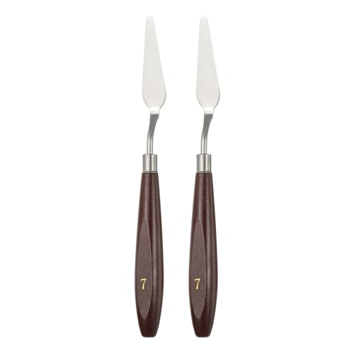 HARFINGTON 2pcs Palette Knife Painting Tool 2.2 x 0.59 Stainless Steel Art Spatula Pallet Knives Scrapers Tools with Beech Wood Handle for Acrylic Oil Canvas Mixing Spreading, Red/Silver - size: 2.2" x 0.59"