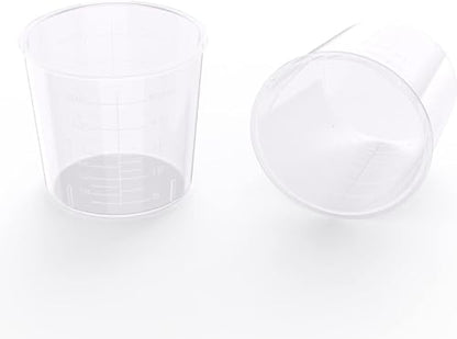 30 Pack 2 Ounce Plastic Graduated Cups | 60 ml Transparent Scale Cups with 30 Pcs Wooden Stirring Sticks for Mixing Paint, Epoxy, Resin - size: 2 OZ (Pack of 30)
