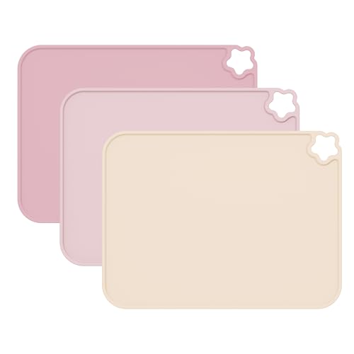 Silicone Placemat for Toddles Kids Non-Slip Reusable Portable Kids Placemats for Dinning Table Heat Resistant Placemats, Baby Placemat Stain Resistant Silicone Mat for Dining Table 3 Pack - color: Millennial Pink/Babypink /Cream Beige