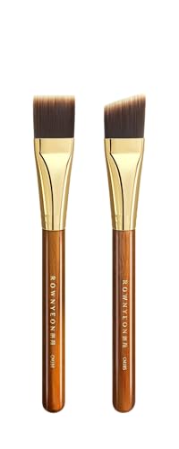 Desert Oak Series Foundation Master Duo Brush Set - CM 184 Liquid Flat Top & CM 185 Cream Angled Brush for All Foundation Types, Bubinga & Brass - color: CM-0184+CM-0185, size: 2 Piece