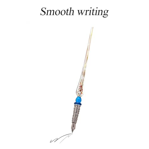 HUIOP Quill Pen,Retro Glass Dip Ink Pen Set Vintage Quill Pen Calligraphy Crystal Writing Signature Ink Dipped Pen with 2 Nibs & Pen Holder in Gift Box for Handwriting Student Friends Lovers
