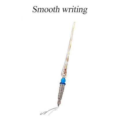 HUIOP Quill Pen,Retro Glass Dip Ink Pen Set Vintage Quill Pen Calligraphy Crystal Writing Signature Ink Dipped Pen with 2 Nibs & Pen Holder in Gift Box for Handwriting Student Friends Lovers