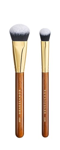 Desert Oak Series Cream Cheek Duo Brush Set - CM 182 Precision Highlighter & CM 183 Angled Blush Brush for Cream/Liquid Products, Bubinga Handle & Brass Ferrule - color: CM-0182+CM-0183, size: 2 Piece