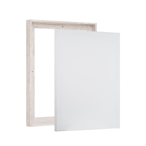 Combo Pack: Floater Frame + 8x10 inch Stretched Canvas for Painting, 1-3/8" Thick Frame + 3/4" Deep Blank Canvas with 12oz Primed 100% Cotton Canvas Fabric (Distressed White, 8 x 10 inch) - color: Distressed White, size: 8 x 10 inch