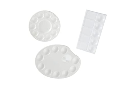 COLOUR BLOCK 3-Piece Plastic Palette Set for Artists - Includes 10-Well Oval, Circular, and Rectangular Palettes - Durable & Lightweight for Watercolors, Acrylics, and Oil Paints