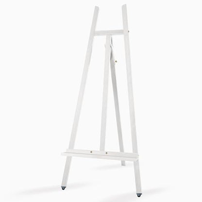 A - Frame Wooden Display Easel - Adjustable Lyre Beechwood Studio Easel Stand Holding Canvas Up to 90", Inclinable Artist Floor Painting Easel for Artwork Painting, White - color: White