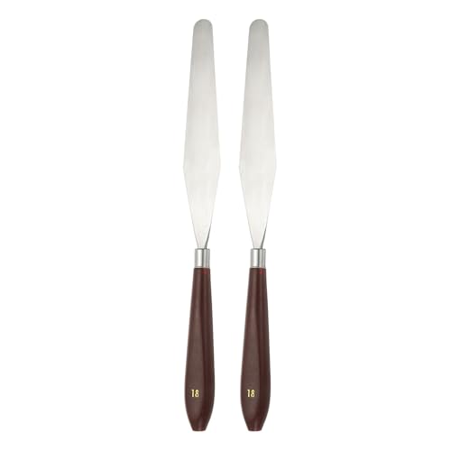 HARFINGTON 2pcs Palette Knife Painting Tool 5.39" x 0.91" Stainless Steel Art Spatula Pallet Knives Scrapers Tools with Plastic Handle for Acrylic Oil Canvas Mixing Spreading, Red/Silver