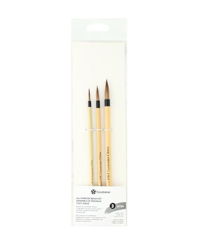 Yasutomo All Purpose Brush Set, Set of 3 Pieces, Arts and Crafts Supplies, Ivory
