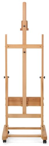 Wooden Studio Easel with Wheels, H Frame, Adjustable Holders for Canvases up to 60"h, Accessories Tray (Beech Wood)