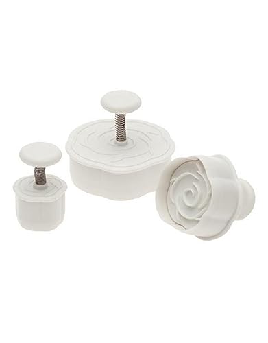 Ateco Rose Plunger Cutters, Set of 3 Sizes, for Cutting Decorations & Direct Embossing, Spring-loaded Handle, Food Safe Plastic - style: Rose, set of 3