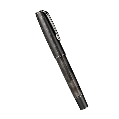 Hongdian N7 Gray Resin Piston Fountain Pen Rabbit Cap, Iridium Medium Nib Classic Pen Smooth Writing Pen with Metal Box - color: Gray-N7, style: Medium Point