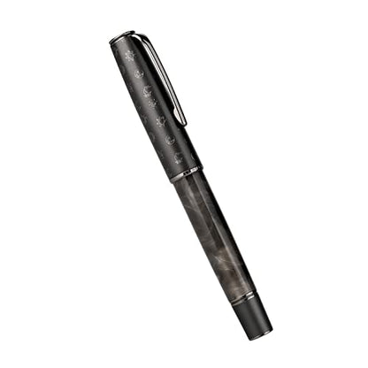 Hongdian N7 Gray Resin Piston Fountain Pen Rabbit Cap, Iridium Medium Nib Classic Pen Smooth Writing Pen with Metal Box - color: Gray-N7, style: Medium Point