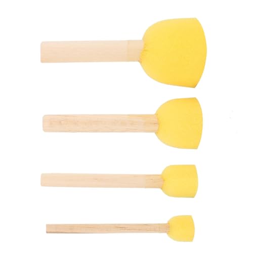 Versatile Foam Paint Brushes with Soft Wooden Handle for Craft Art Painting Tool - 4Pcs Assorted Sizes Sponge for Furniture DIY Projects