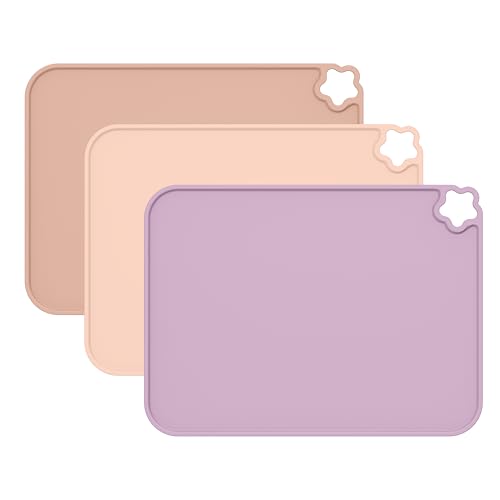 Silicone Placemat for Toddles Kids Non-Slip Reusable Portable Kids Placemats for Dinning Table Heat Resistant Placemats, Baby Placemat Stain Resistant Silicone Mat for Dining Table 3 Pack - color: Pink/Dark Pink/Purple
