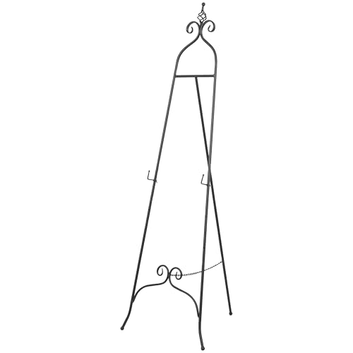 Deco 79 Metal Scroll Display Easel Adjustable 3 Tier Floor Standing Easel with Chain Support and Swirl Finial, Display Stand 21" x 23" x 63", Black - color: Black