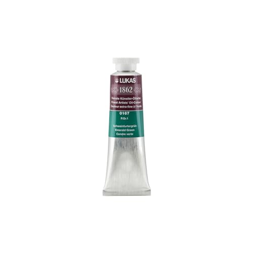 Lukas 1862 Professional German Oil Paint, Emerald Green 37 mL - w/Beeswax & Non-Yellowing Sunflower Oil, Short Drying Time, Smooth, Outstanding Lightfastness - color: Emerald Green, size: 1.25 Fl Oz (Pack of 1)