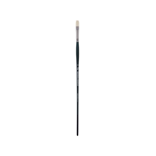 Creative Mark Imperial Professional Chungking Hog Bristle Brush - Flat # 4, Handmade Long Handle Oil Paint Brushes for Artists, Nickel-Plated Brass Ferrules, Stiff Yet Soft Natural Bristles - size: #4