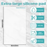 Extra Large Silicone Mat, 48” x 24” Kitchen Countertop Protector Mat Heat Resistant Non-Slip Table Pad, Food Grade Translucent Placemat for Cooking Baking Crafts