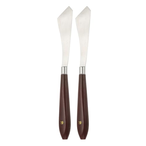 HARFINGTON 2pcs Palette Knife Painting Tool 3.7" x 0.94" Stainless Steel Art Spatula Pallet Knives Scrapers Tools with Plastic Handle for Acrylic Oil Canvas Mixing Spreading, Red/Silver