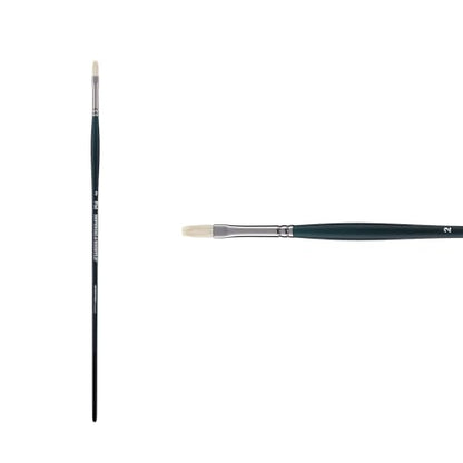 Creative Mark Imperial Professional Chungking Hog Bristle Brush - Flat # 2, Handmade Long Handle Oil Paint Brushes for Artists, Nickel-Plated Brass Ferrules, Stiff Yet Soft Natural Bristles - size: #2